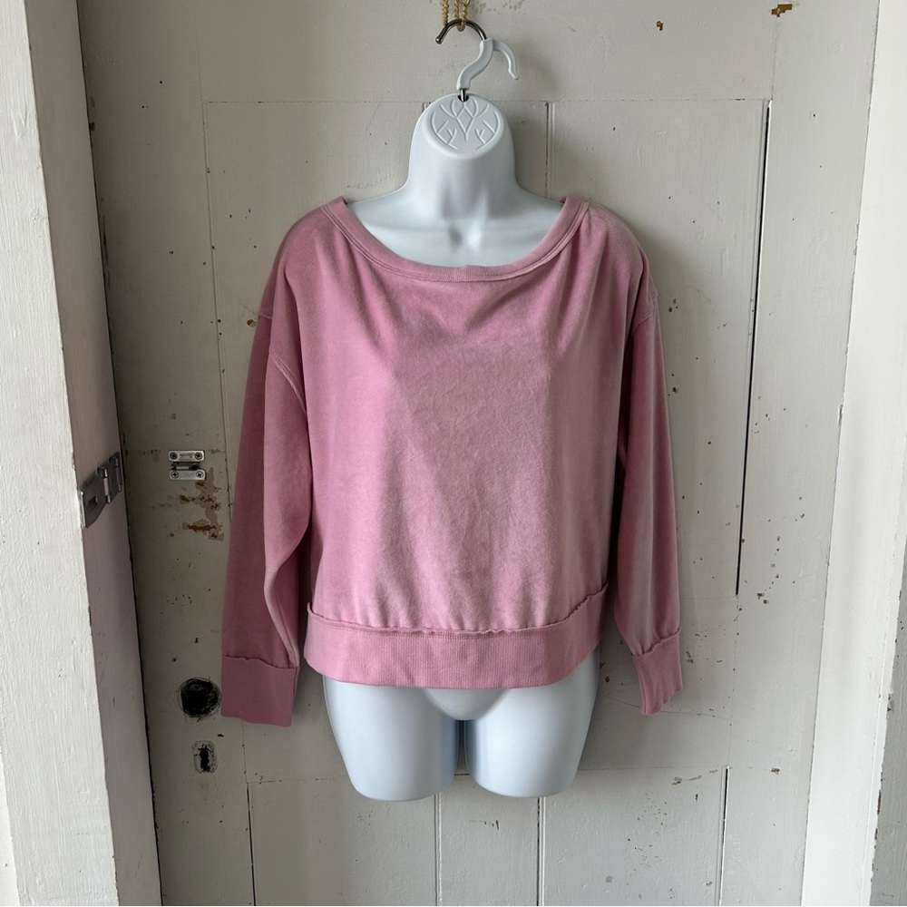JoyLab Pink Velour Boat Neck Sweatshirt Top Pullover